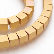 Electroplated Non-magnetic Synthetic Hematite Bead Strand, Cube, Matte Style, Golden Plated, 4.5x4.5x4.5mm, Hole: 1mm, about 99pcs/strand, 16.33 inch(41.5cm)(G-E500-03B)