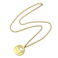 304 Stainless Steel Double Layer Pendant Necklaces, Tree with Bear, Golden, 23.62 inch(60cm)(NJEW-D047-05G)
