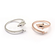 925 Sterling Silver Finger Ring Components, For Half Drilled Beads, Dolphin, Mixed Color, Size 7, 17mm, Tray: 1.5mm, Pin: 0.7~1mm(STER-P041-11)