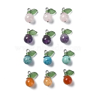 12Pcs 4 Styles Natural Mixed Gemstone Fruit Pendants, Apple Charms with Stainless Steel Color Tone 304 Stainless Steel Loops, Mixed Dyed and Undyed, 16x16x8~8.3mm, Hole: 1.6mm, 3pcs/style(PALLOY-TA00077)