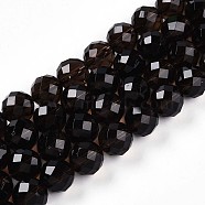 Natural Smoky Quartz Beads Strands, Round with Faceted, 9~10mm, Hole: 0.9mm, about 19~20pcs/strand, 7.40~7.80''(18.8~19.8cm)(G-S345-10mm-19)