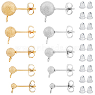 SUPERFINDINGS 40Pcs 10 Style 304 Stainless Steel Stud Earring Findings, Textured Ball Stud Earring Post with 50 Pcs Plastic Ear Nuts and Horizontal Loops, Golden & Stainless Steel Color, 6~12x3~8mm, Hole: 1.6~2.7mm, Pin: 0.6~0.7mm, 4Pcs/style(STAS-FH0001-93)