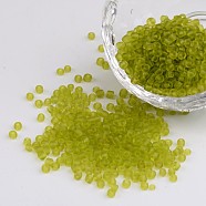 8/0 Frosted Round Glass Seed Beads, Green Yellow, Size: about 3mm in diameter, hole:1mm, about 1101pcs/50g(X-SEED-A008-3mm-M4)