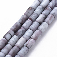 Opaque Baking Painted Crackle Glass Beads Strands, Frosted, Column, Gainsboro, 7.5x4.5mm, Hole: 1mm, about 49pcs/strand, 18.31 inch(46.5cm)(FGLA-T004-01F)