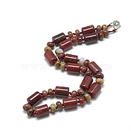 Natural Red Rainbow Jasper Beaded Necklaces, with Alloy Lobster Clasps, Column, 18.1 inch~18.5  inch(46~47cm), Column: 13~14x10mm(NJEW-S392-19)
