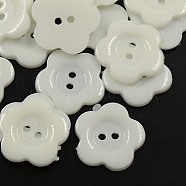 Acrylic Sewing Buttons for Costume Design, Plastic Buttons, 2-Hole, Dyed, Flower Wintersweet, White, 22x2mm, Hole: 2mm(BUTT-E074-D-10)
