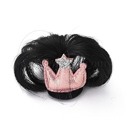 High Temperature Fiber Wigs for Children, with Gunmetal Iron Clips and Cloth, Crown, Pink, 39x36mm, 79mm, Inner Diameter: 45mm(OHAR-C003-01)