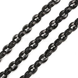 304 Stainless Steel Coffee Bean Link Chains, with Spool, Ion Plating(IP), Unwelded, Black, 6x5x2mm(CHS-H118-07EB-02)
