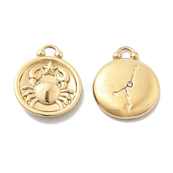 PVD Vacuum Plating 304 Stainless Steel Rhinestone Pendants, Flat Round with Constellations Charm, Real 18K Gold Plated, Cancer, 20.5x16.5x3.5mm, Hole: 2.5mm(STAS-R130-01G-012)