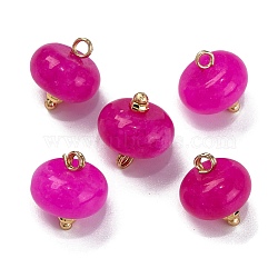 Natural White Jade Dyed Saucer Charms with Rack Plating Golden Tone Brass Bails, Fuchsia, 12x10mm, Hole: 1.5~1.6mm(KK-B103-17B-02)