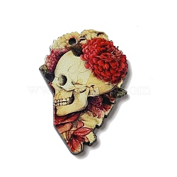 Printed Halloween Themed Acrylic Pendants, Skull, Colorful, 36x25x2mm, Hole: 1.8mm(OACR-L018-12B)