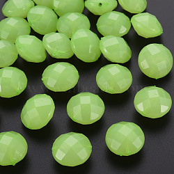 Imitation Jelly Acrylic Beads, Faceted, Flat Round, Light Green, 18.5x12.5mm, Hole: 1.5mm, about 220pcs/500g(MACR-S373-94-E06)