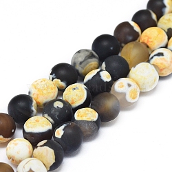 Natural Fire Crackle Agate Bead Strands, Dyed & Heated, Frosted, Round, Yellow, 8mm, Hole: 1mm, about 48pcs/strand, 14.96 inch(38cm)(G-E393-8mm-08H)