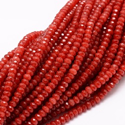 Dyed Natural Malaysia Jade Rondelle Beads Strands, Faceted, Red, 4x2~3mm, Hole: 1mm, about 110~115pcs/strand, 14 inch(G-E316-2x4mm-25)