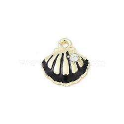 Rack Plating Alloy Enamel and Rhinestone Pendants, Cadmium Free & Nickel Free & Lead Free, Shell Shape, Golden, Black, 13x12x3.5mm, Hole: 1.5mm(PALLOY-R151-40G-06)