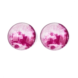 Fluorescent Glass Cabochons, Half Round with Moon, Glow in the Dark Beads, Medium Violet Red, 25x7.5mm(GGLA-T004-12G)