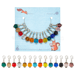 14Pcs 14 Colors Faceted Glass Pendant Locking Stitch Markers, Alloy Crochet Lobster Clasp Charms, Mixed Color, 2.7cm, 1pc/color(HJEW-AB00653)