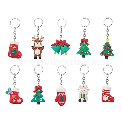 10Pcs 10 Styles Christmas Themed PVC Plastic Keychain, with Alloy Split Key Rings, Mixed Color, 9.5~11.7cm, 1pc/style(KEYC-JKC00869)