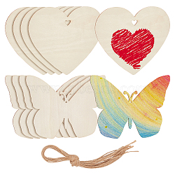 DIY Blank Heart & Butterfly Wood Pendant Decoration Making Kit, Wheat, 135~155x1.5~180x1.5~2mm, Hole: 3~9.5x3~13mm(DIY-NB0010-97)