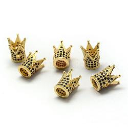 Rack Plating Brass Cubic Zirconia Beads, Long-Lasting Plated, Crown, Golden, 12x10x10mm, Hole: 1.5mm(ZIRC-S034-01G)