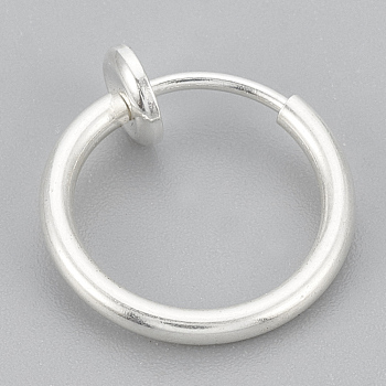 304 Stainless Steel Retractable Clip-on Hoop Earrings, For Non-pierced Ears, with Brass Spring Findings, Silver Color Plated, 50~50.5x2mm