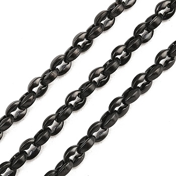 304 Stainless Steel Coffee Bean Link Chains, with Spool, Ion Plating(IP), Unwelded, Black, 6x5x2mm