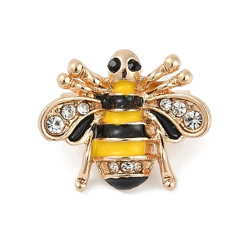 Little Bee Enamel Pins, Zinc Alloy Rhinestone Insect Brooches for Backpack Clothes, Yellow, Golden, 16.5x20.5mm