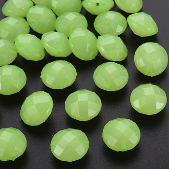 Imitation Jelly Acrylic Beads, Faceted, Flat Round, Light Green, 18.5x12.5mm, Hole: 1.5mm, about 220pcs/500g