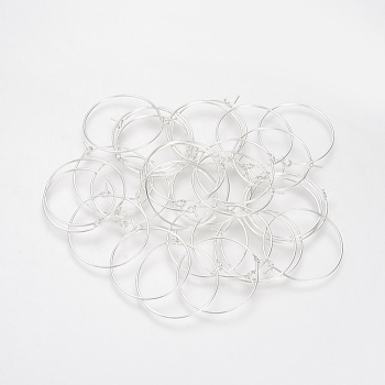 Boucles d'oreilles en laiton, anneau, couleur argentée, 24 jauge, 34x30x0.5mm, pin: 0.5 mm