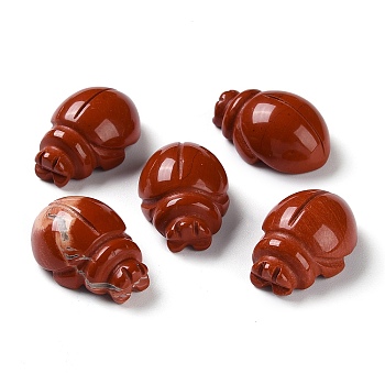 Natural Red Jasper Carved Healing Figurines, Reiki Energy Stone Display Decorations, Ladybug, 25~25.5x17~17.5x11~12mm