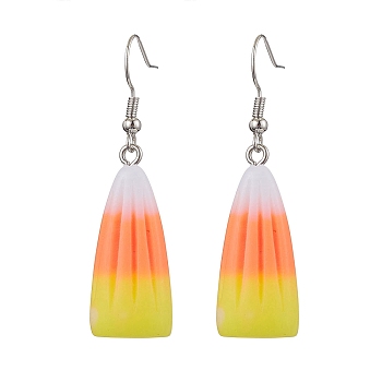 Candy Corn Resin Dangle Earrings, Halloween Brass Earrings for Women, Orange, 51x14mm