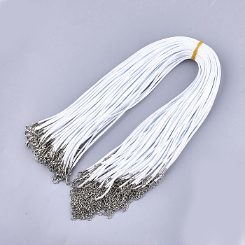 Waxed Cord Necklace Making, with Platinum Zinc Alloy Lobster Claw Clasp and Extender Chain, White, 17-3/4 inch(45cm)