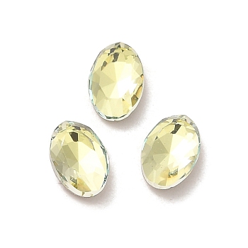 Glass Rhinestone Cabochons, Point Back & Back Plated, Faceted, Oval, Jonquil, 6x4x2mm
