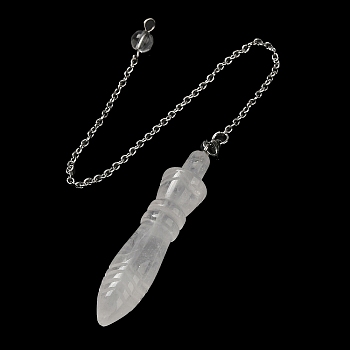 Natural Quartz Crystal Pointed Dowsing Pendulums, with 304 Stainless Steel Chains, Bullet Charm, 243mm, Bullet: 60x12.5mm, Hole: 3mm