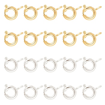 ARRICRAFT Brass Spring Ring Clasps, Jewelry Components, Platinum & Golden, 6mm, Hole: 1.5mm, 50pcs/color, 2 Colors, 100pcs/box