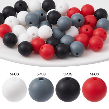 Food Grade Eco-Friendly Silicone Focal Beads, Chewing Beads For Teethers, DIY Nursing Necklaces Making, Round, Mixed Color, 12mm, Hole: 1.2mm, 4 colors, 5pcs/color, 20pcs/set