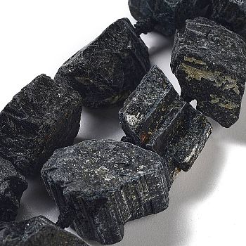 Raw Rough Natural Black Tourmaline Beads Strands, Nuggets, 19~28x15~26x14~22mm, Hole: 3.7mm, about 16pcs/strand, 16.73''(42.5cm)