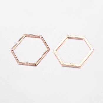 Alloy Linking Rings, Hexagon, Rose Gold, 18x20x1mm