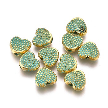 Alloy Beads, Heart, Lead Free & Cadmium Free, Golden & Green Patina, 6.5x7.5x3mm, Hole: 1.5mm