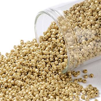 TOHO Round Seed Beads, Japanese Seed Beads, (PF557F) PermaFinish Gold Metallic Matte, 15/0, 1.5mm, Hole: 0.7mm, about 15000pcs/50g
