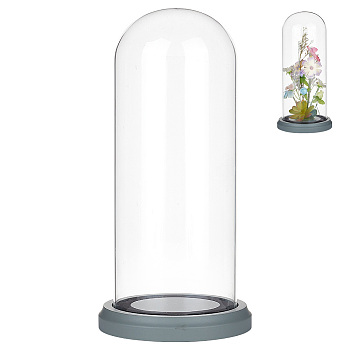 Glass Dome Cover, Decorative Display Case, Cloche Bell Jar Terrarium with Wood Base, Clear, 125x263mm