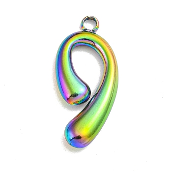 Ion Plating(IP) 304 Stainless Steel Pendants, Number 9 Charm, Rainbow Color, 26x11.5x3.5mm, Hole: 2.2mm