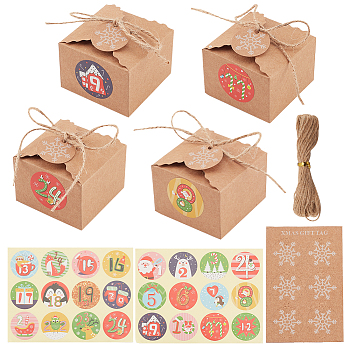 24Pcs Rectangle Foldable Creative Christmas Paper Gift Box with Cord and Round Dot Paper Christmas Stickers, Mixed Color, Gift Box: 6.5x6.5x4.5cm