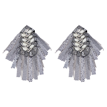 SUPERFINDINGS 2Pcs Fashionable Tassel Epaulettes, Shoulder Badge, with Resin & Aluminium Mesh, Cloth Findings, Platinum, 195~198x90x8.5mm