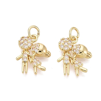 Valentine's Day Brass Micro Pave Clear Cubic Zirconia Pendants, Couple Charms, Real 16K Gold Plated, 15.5x12x3mm, Hole: 3mm, Jump Ring: 5x0.8mm, 3mm Inner Diameter