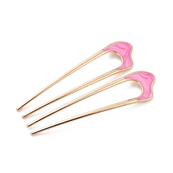 Alloy Enamel Hair Forks, U-shaped, Vintage Decorative for Hair Diy Accessory, Golden, Deep Pink, 107x25x3mm