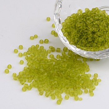 8/0 Frosted Round Glass Seed Beads, Green Yellow, Size: about 3mm in diameter, hole:1mm, about 1101pcs/50g