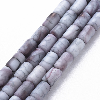 Opaque Baking Painted Crackle Glass Beads Strands, Frosted, Column, Gainsboro, 7.5x4.5mm, Hole: 1mm, about 49pcs/strand, 18.31 inch(46.5cm)