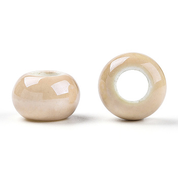 Handmade Porcelain Beads, Pearlized, Rondelle, Navajo White, 13x8.5~9mm, Hole: 5mm