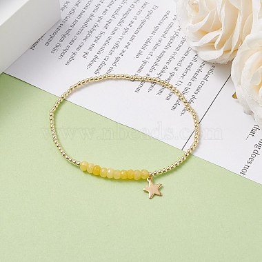 Natural Malaysia Jade(Dyed) Round Beaded Stretch Bracelet with 304 Stainless Steel Star Charms(BJEW-JB08059-02)-2